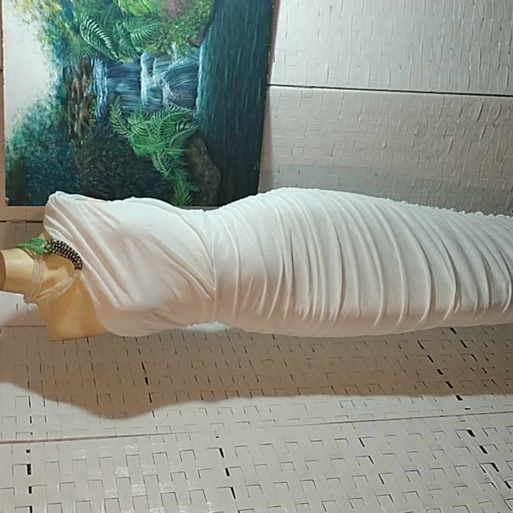 White Ruched Knit Maxi